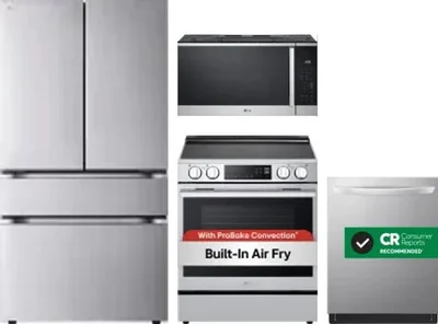 4 Piece Package Includes Refrigerator, Range, Microwave And Dishwasher