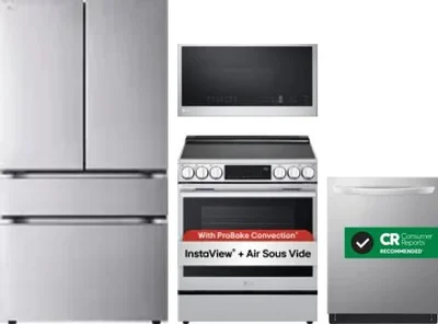 4 Piece Package Includes Refrigerator, Range, Microwave And Dishwasher