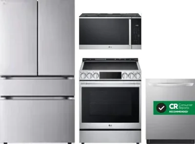 4 Piece Package Includes Refrigerator, Range, Microwave And Dishwasher