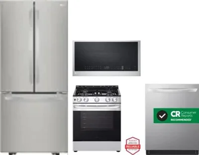 4 Piece Package Includes Refrigerator, Range, Microwave And Dishwasher