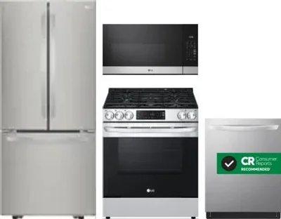 4 Piece Package Includes Refrigerator, Range, Microwave And Dishwasher