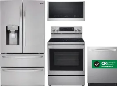 4 Piece Package Includes Refrigerator, Range, Microwave And Dishwasher