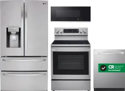 4 Piece Package Includes Refrigerator, Range, Microwave And Dishwasher
