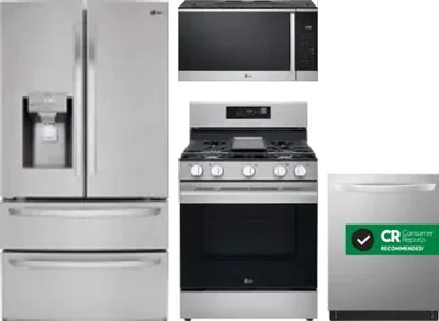 4 Piece Package Includes Refrigerator, Range, Microwave And Dishwasher
