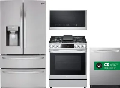 4 Piece Package Includes Refrigerator, Range, Microwave And Dishwasher