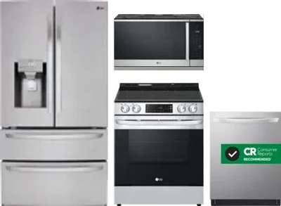 4 Piece Package Includes Refrigerator, Range, Microwave And Dishwasher