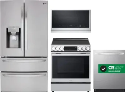 4 Piece Package Includes Refrigerator, Range, Microwave And Dishwasher