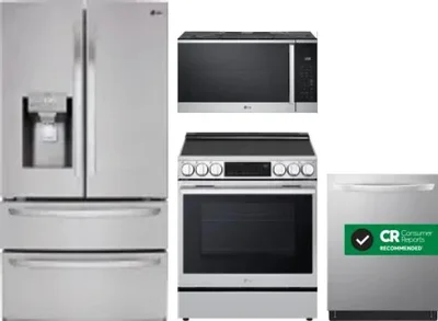 4 Piece Package Includes Refrigerator, Range, Microwave And Dishwasher