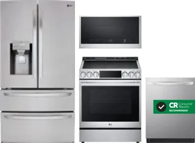 4 Piece Package Includes Refrigerator, Range, Microwave And Dishwasher