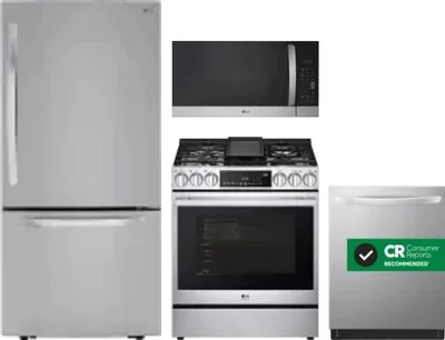 4 Piece Package Includes Refrigerator, Range, Microwave And Dishwasher