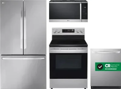 4 Piece Package Includes Refrigerator, Range, Microwave And Dishwasher
