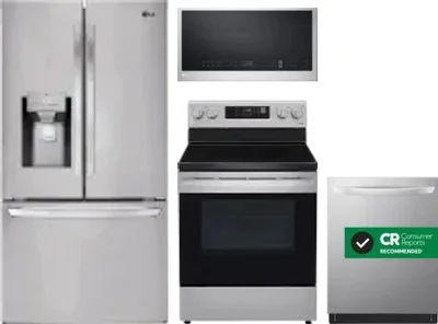 4 Piece Package Includes Refrigerator, Range, Microwave And Dishwasher