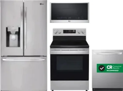 4 Piece Package Includes Refrigerator, Range, Microwave And Dishwasher