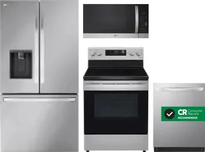 4 Piece Package Includes Refrigerator, Range, Microwave And Dishwasher