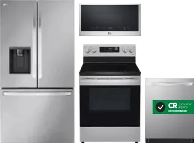 4 Piece Package Includes Refrigerator, Range, Microwave And Dishwasher