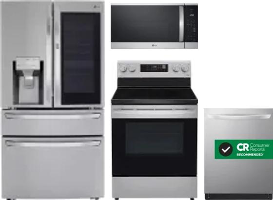 4 Piece Package Includes Refrigerator, Range, Microwave And Dishwasher