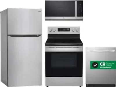 4 Piece Package Includes Refrigerator, Range, Microwave And Dishwasher