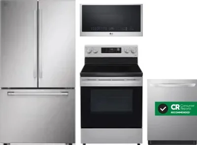4 Piece Package Includes Refrigerator, Range, Microwave And Dishwasher