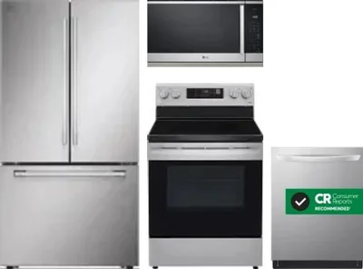 4 Piece Package Includes Refrigerator, Range, Microwave And Dishwasher