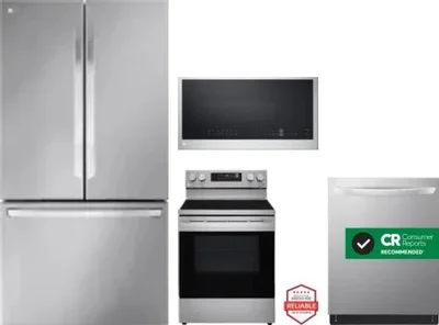 4 Piece Package Includes Refrigerator, Range, Microwave And Dishwasher