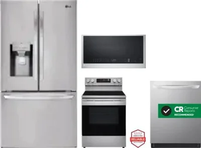 4 Piece Package Includes Refrigerator, Range, Microwave And Dishwasher