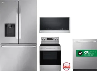4 Piece Package Includes Refrigerator, Range, Microwave And Dishwasher