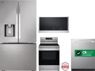 4 Piece Package Includes Refrigerator, Range, Microwave And Dishwasher