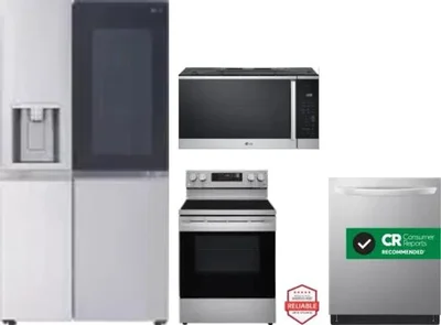 4 Piece Package Includes Refrigerator, Range, Microwave And Dishwasher