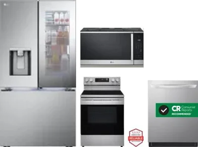 4 Piece Package Includes Refrigerator, Range, Microwave And Dishwasher