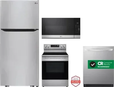 4 Piece Package Includes Refrigerator, Range, Microwave And Dishwasher