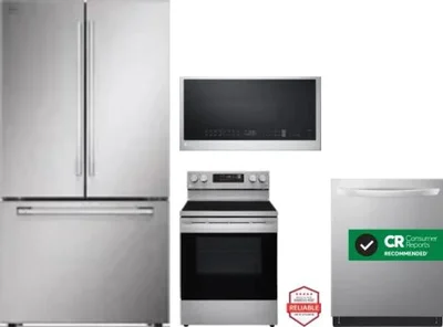 4 Piece Package Includes Refrigerator, Range, Microwave And Dishwasher