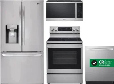 4 Piece Package Includes Refrigerator, Range, Microwave And Dishwasher
