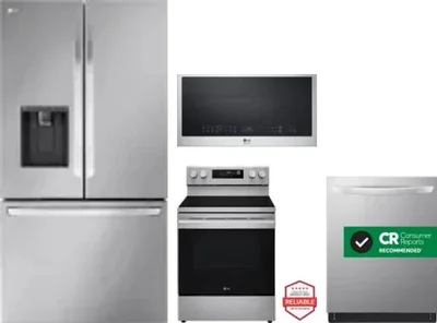 4 Piece Package Includes Refrigerator, Range, Microwave And Dishwasher