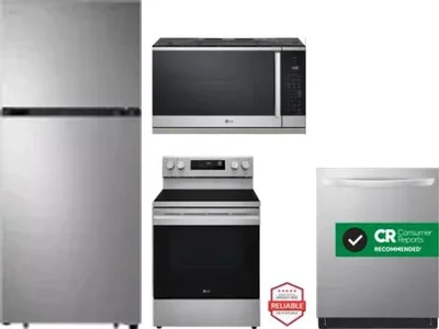 4 Piece Package Includes Refrigerator, Range, Microwave And Dishwasher