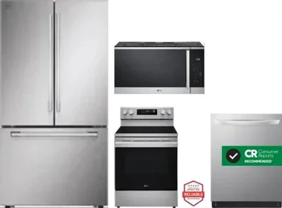 4 Piece Package Includes Refrigerator, Range, Microwave And Dishwasher