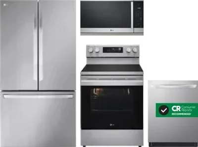 4 Piece Package Includes Refrigerator, Range, Microwave And Dishwasher