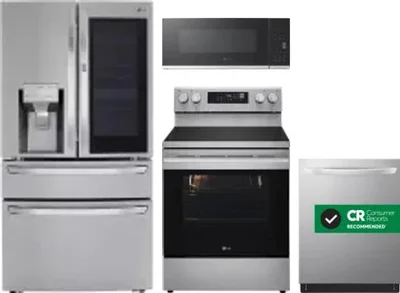 4 Piece Package Includes Refrigerator, Range, Microwave And Dishwasher
