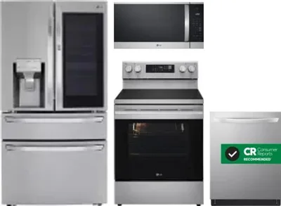 4 Piece Package Includes Refrigerator, Range, Microwave And Dishwasher