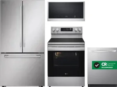 4 Piece Package Includes Refrigerator, Range, Microwave And Dishwasher