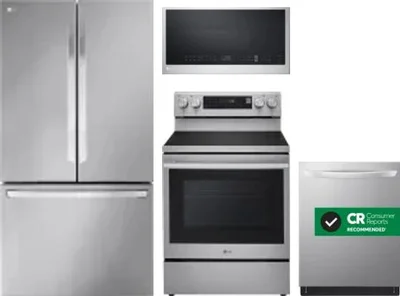 4 Piece Package Includes Refrigerator, Range, Microwave And Dishwasher