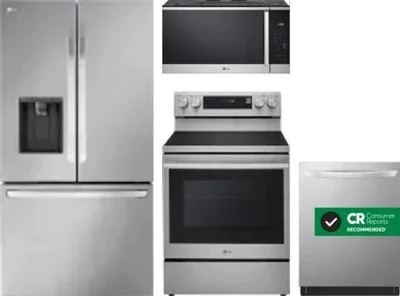 4 Piece Package Includes Refrigerator, Range, Microwave And Dishwasher