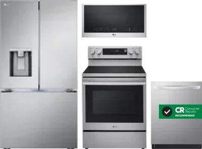 4 Piece Package Includes Refrigerator, Range, Microwave And Dishwasher