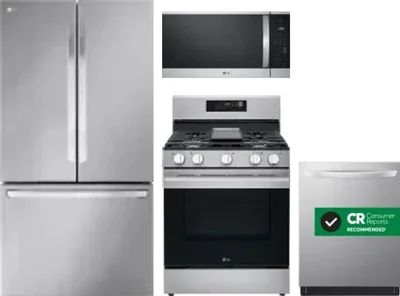 4 Piece Package Includes Refrigerator, Range, Microwave And Dishwasher