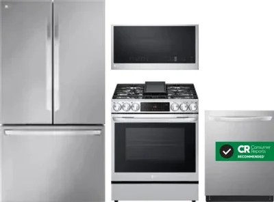 4 Piece Package Includes Refrigerator, Range, Microwave And Dishwasher