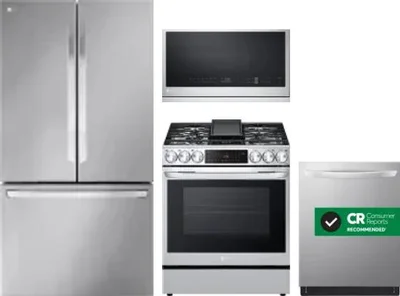 4 Piece Package Includes Refrigerator, Range, Microwave And Dishwasher