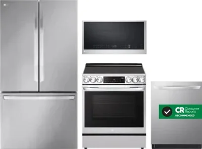 4 Piece Package Includes Refrigerator, Range, Microwave And Dishwasher