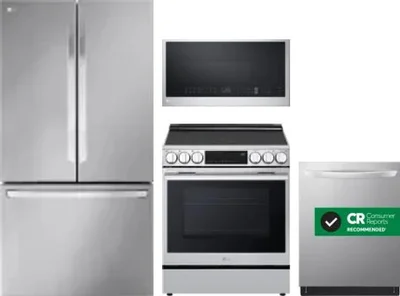 4 Piece Package Includes Refrigerator, Range, Microwave And Dishwasher