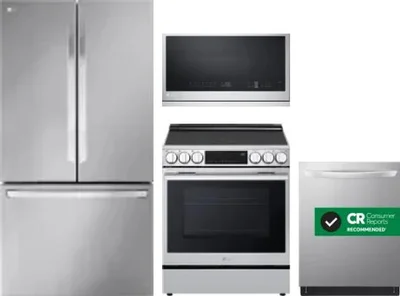 4 Piece Package Includes Refrigerator, Range, Microwave And Dishwasher