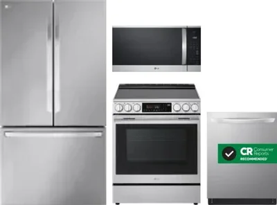 4 Piece Package Includes Refrigerator, Range, Microwave And Dishwasher