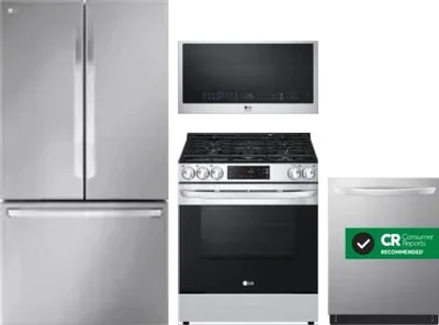 4 Piece Package Includes Refrigerator, Range, Microwave And Dishwasher